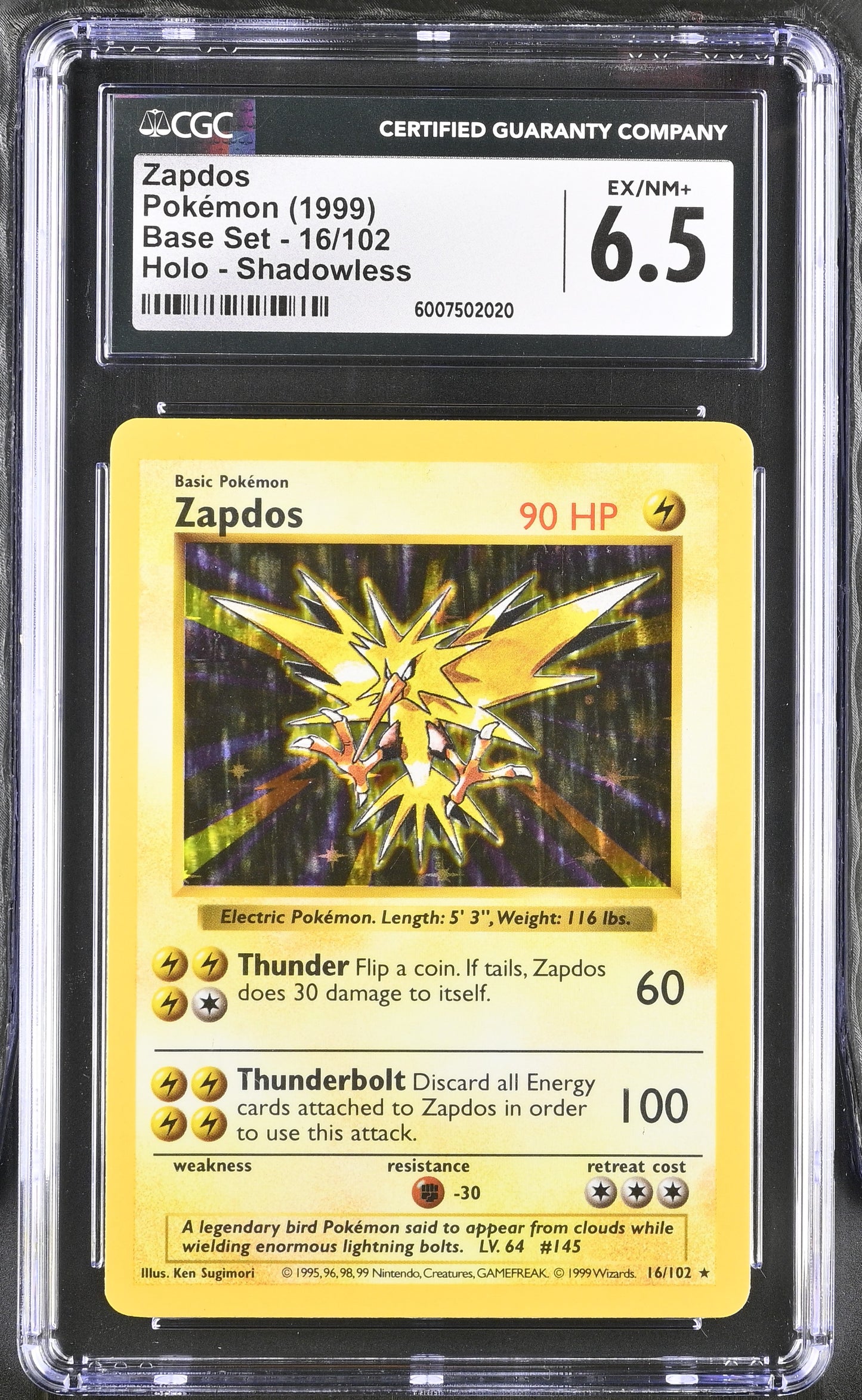 Zapdos #16 Shadowless CGC 6.5 Base Set