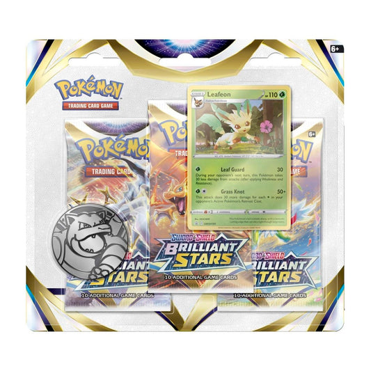 Sword & Shield-Brilliant Stars 3 Booster Packs, Coin & Leafeon Promo Card