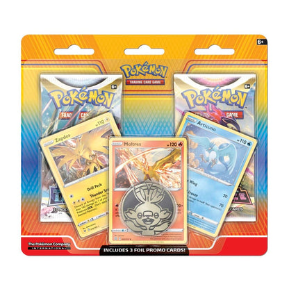 Articuno, Zapdos & Moltres Cards with 2 Booster Packs & Coin